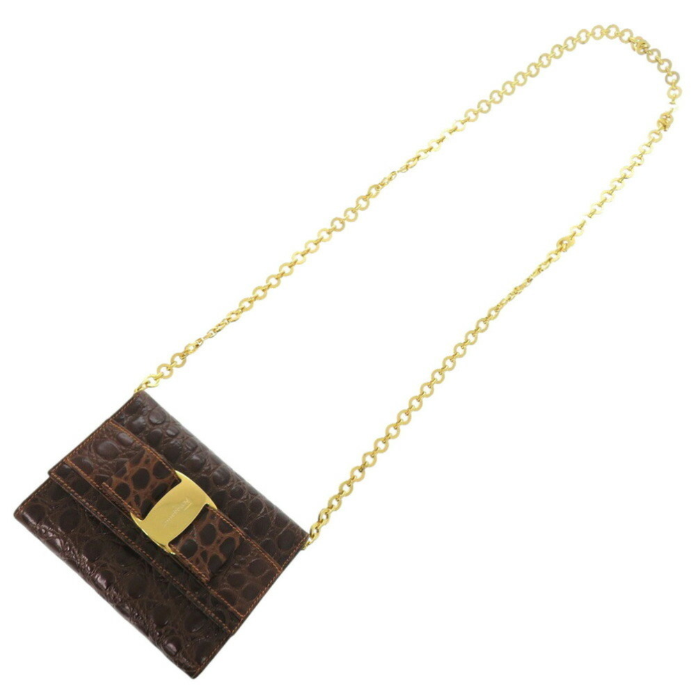 Salvatore Ferragamo Vara Ribbon Chain Shoulder Bag AQ213202, Embossed Leather... - Picture 8 of 9